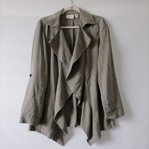 Chico's Women's Green Open Front Roll Tab Long Sleeve Jacket Size 1 US Medium